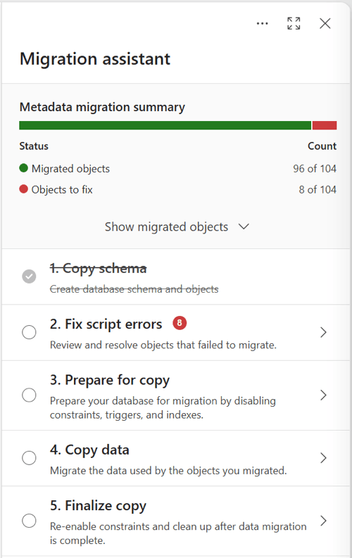 Screenshot di un esempio di risultati dell'analisi della migrazione.