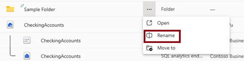Schermata della funzione Rinomina per una cartella nel menu di scelta rapida.