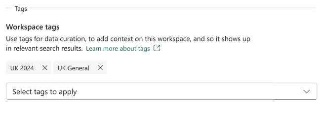 Screenshot che mostra l'impostazione dei tag dell'area di lavoro.