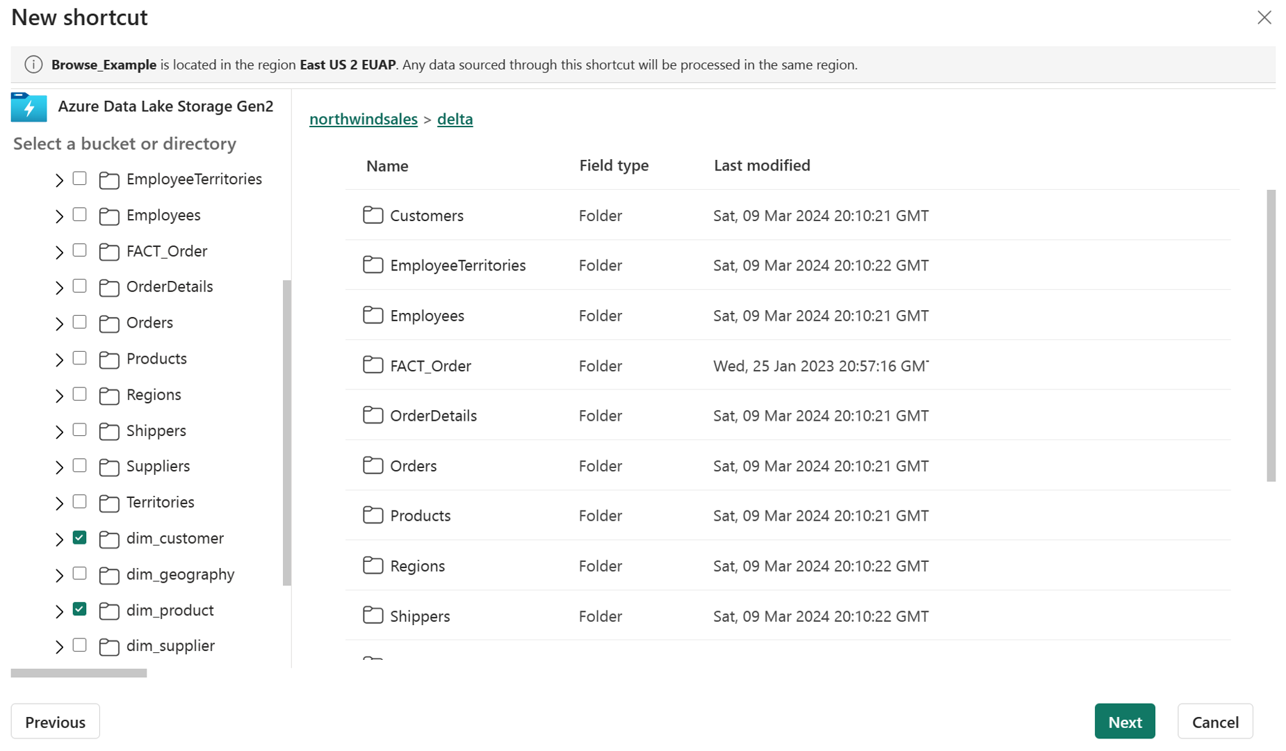 Screenshot della finestra di esplorazione dell'archiviazione con più cartelle selezionate.