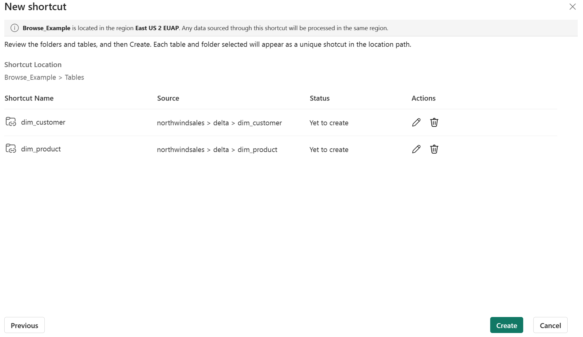Screenshot della pagina di revisione dei collegamenti con le opzioni per rinominare ed eliminare i collegamenti.