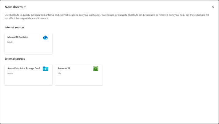 Screenshot della finestra di dialogo Nuovi collegamenti che mostra i riquadri di selezione per i tipi di collegamento.