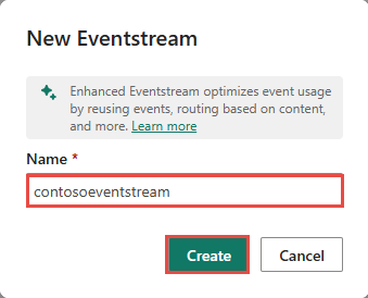 Screenshot che mostra la finestra di dialogo del nuovo Eventstream.