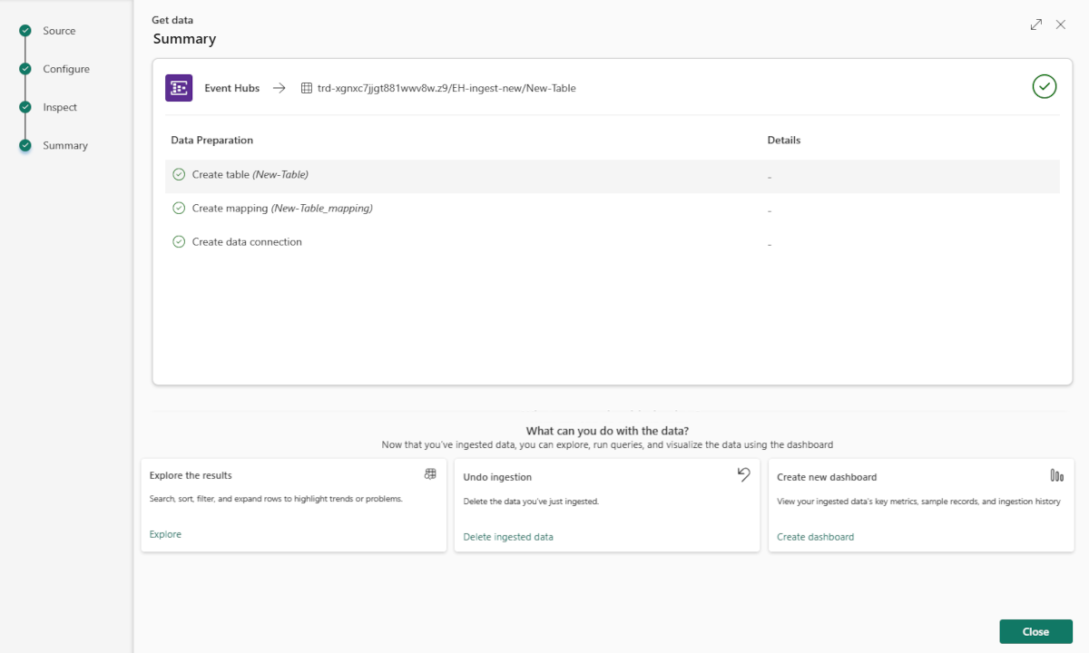 Screenshot della pagina di riepilogo con completamento dell'inserimento riuscito.