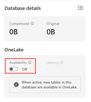 Screenshot che mostra come attivare la disponibilità di OneLake.