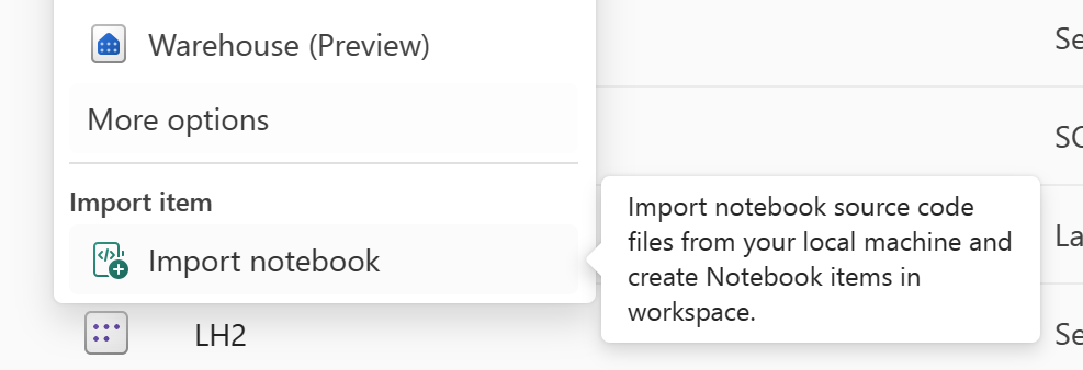 Screenshot che mostra come importare il codice del notebook.