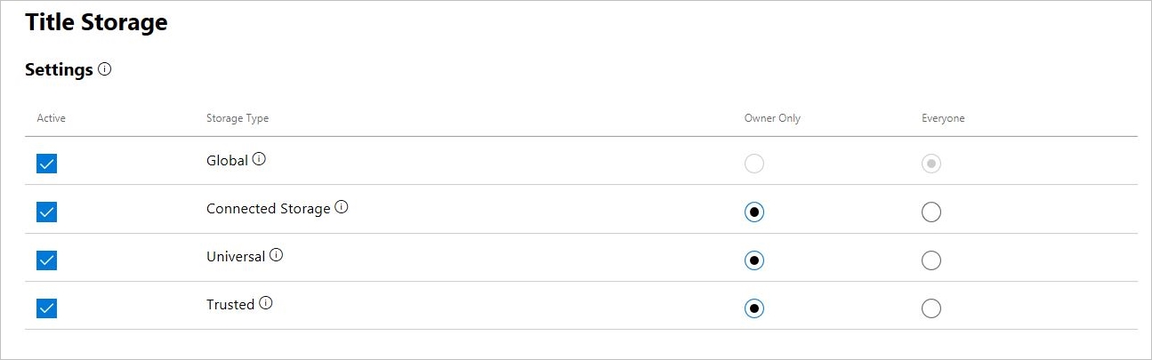 Screenshot that shows Title Storage settings