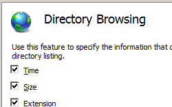 Schermata Esplorazione directory con le opzioni Ora, Dimensioni ed Estensione abilitate.