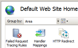 Screenshot della schermata Home del sito Web predefinito, che mostra le opzioni Di traccia richieste non riuscite, Mapping dei gestori e H T T P Reindirizzamento.