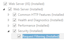 Screenshot che mostra il riquadro Server Web e Sicurezza espanso con filtro richiesta evidenziato.