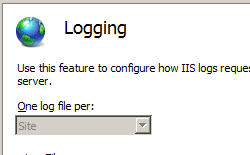 Screenshot del riquadro Registrazione. Il testo Usa questa funzionalità per configurare il modo in cui viene visualizzato il server di richiesta dei log di I S.