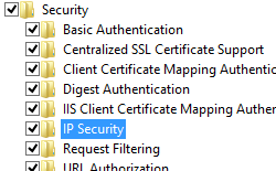 Screenshot del Pannello di controllo che mostra la cartella Sicurezza e le relative cartelle contenute con lo stato attivo sulla cartella I P Security.