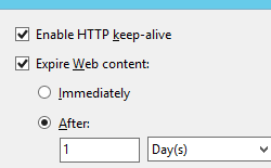 Screenshot che mostra la finestra di dialogo Imposta intestazioni risposta T T P comuni. Dopo l'opzione è selezionata nella casella di controllo Scadenza contenuto Web.