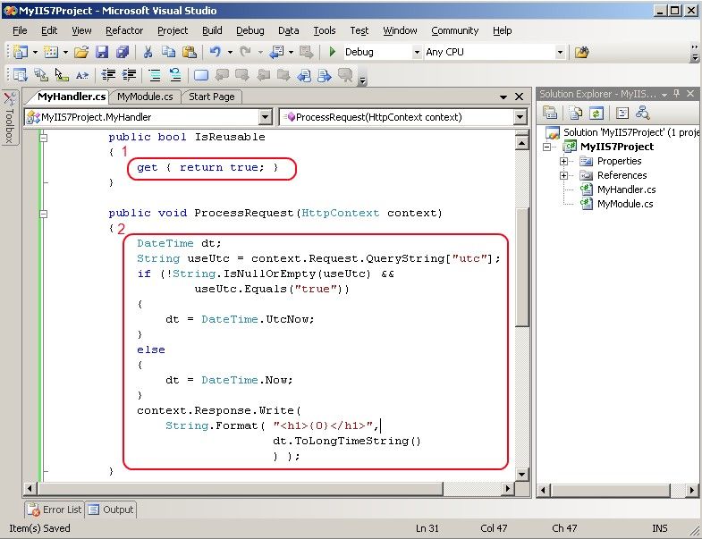 Implementare IHttpHandler.ProcessRequest in Visual Studio Implementare