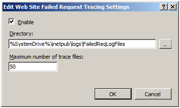 Screenshot della finestra di dialogo Modifica impostazioni richiesta non riuscita sito Web.