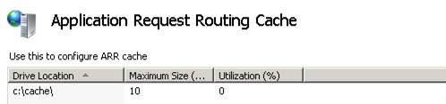 Screenshot della cache di routing delle richieste applicazione. Vengono visualizzate le colonne Percorso unità, Dimensioni massime e Utilizzo.