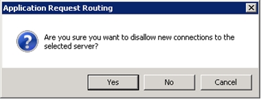 Screenshot della finestra di dialogo Routing richieste applicazione. Testo Non consentire nuove connessioni al server selezionato? viene visualizzato. L'opzione Sì è evidenziata.