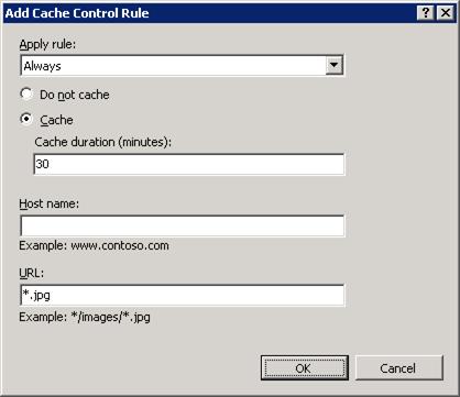 Screenshot che mostra la finestra di dialogo Aggiungi regola controllo cache con valori aggiunti.