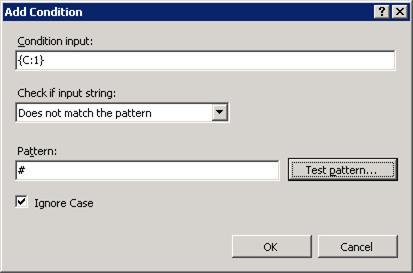Screenshot della finestra di dialogo Aggiungi condizione con Pattern impostata sul valore predefinito.