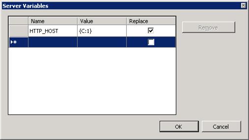 Screenshot della finestra di dialogo Variabili server.