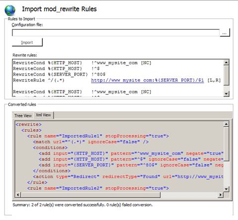 Screenshot dell'alternanza tra visualizzazione albero e visualizzazione X M L nella sezione Regole convertite.