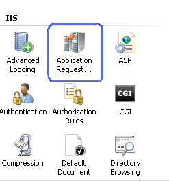 Screenshot dell'I S Manager. Vengono visualizzate icone diverse. L'icona Routing richiesta applicazione è evidenziata.