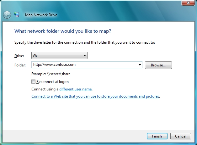 Screenshot della finestra di dialogo Mappa unità di rete.