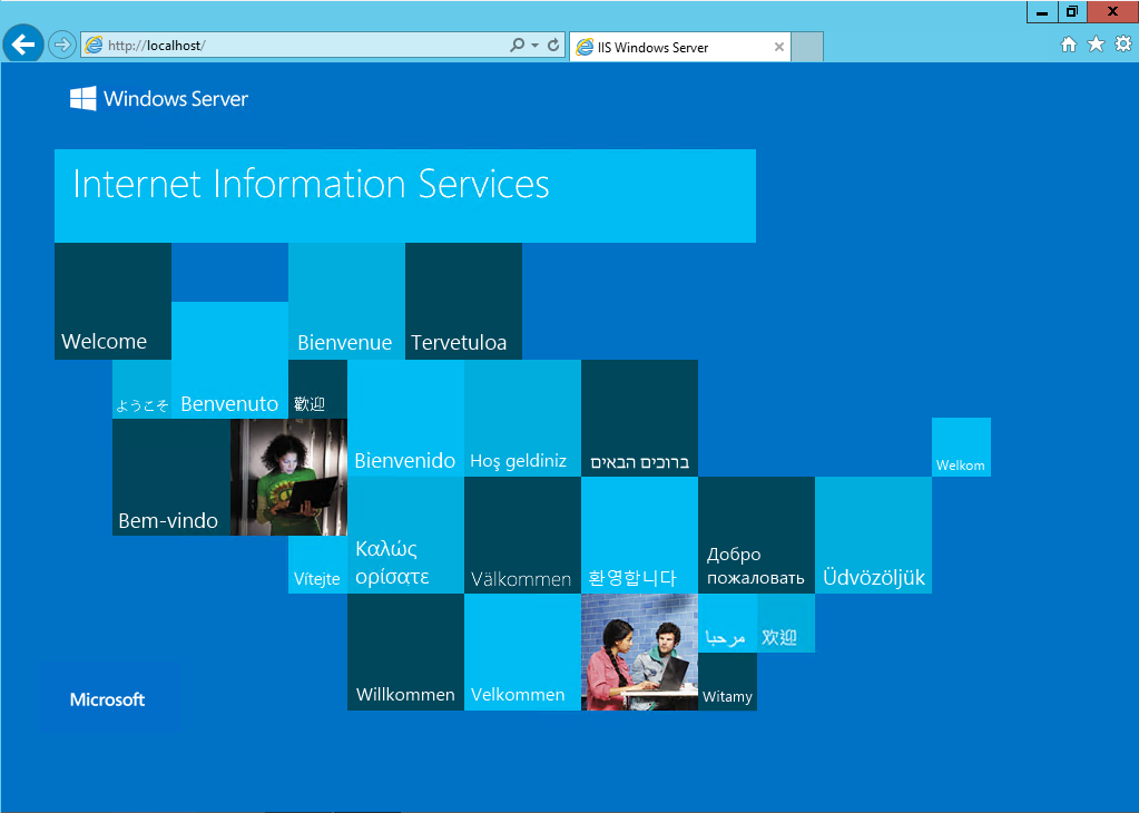 Screenshot che mostra la pagina Web predefinita in Windows server 2012.