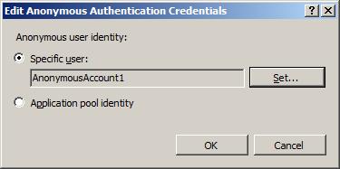 Screenshot della finestra di dialogo Modifica credenziali di autenticazione anonima.