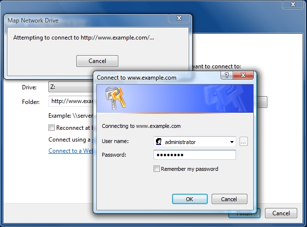 Immagine della finestra di dialogo che richiede di immettere il nome utente e la password per le credenziali.