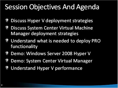 Screenshot del video dell'esercitazione per le procedure consigliate per la distribuzione di Windows Server 2008 Hyper dash V e System Center Virtual Machine Manager 2008.