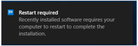 Notifica di tipo avviso popup che richiede il riavvio