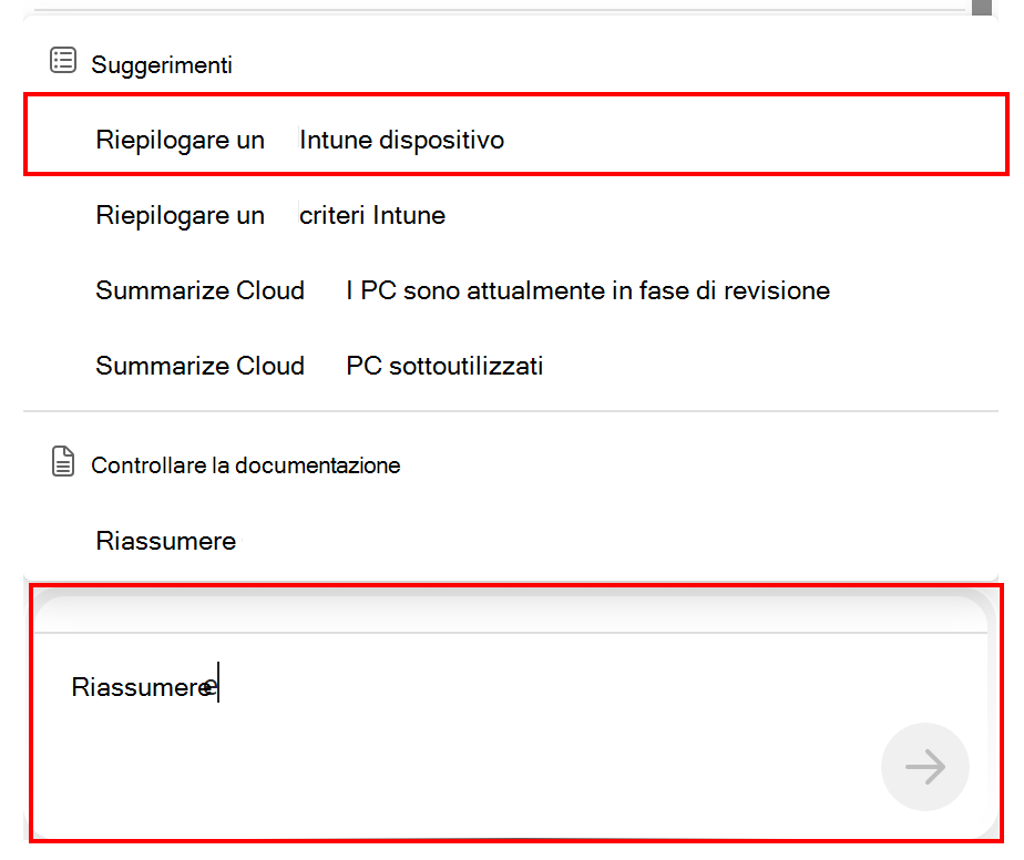 Screenshot che mostra il riepilogo di un dispositivo Intune prompt di Copilot nell'interfaccia di amministrazione di Microsoft Intune o Intune.
