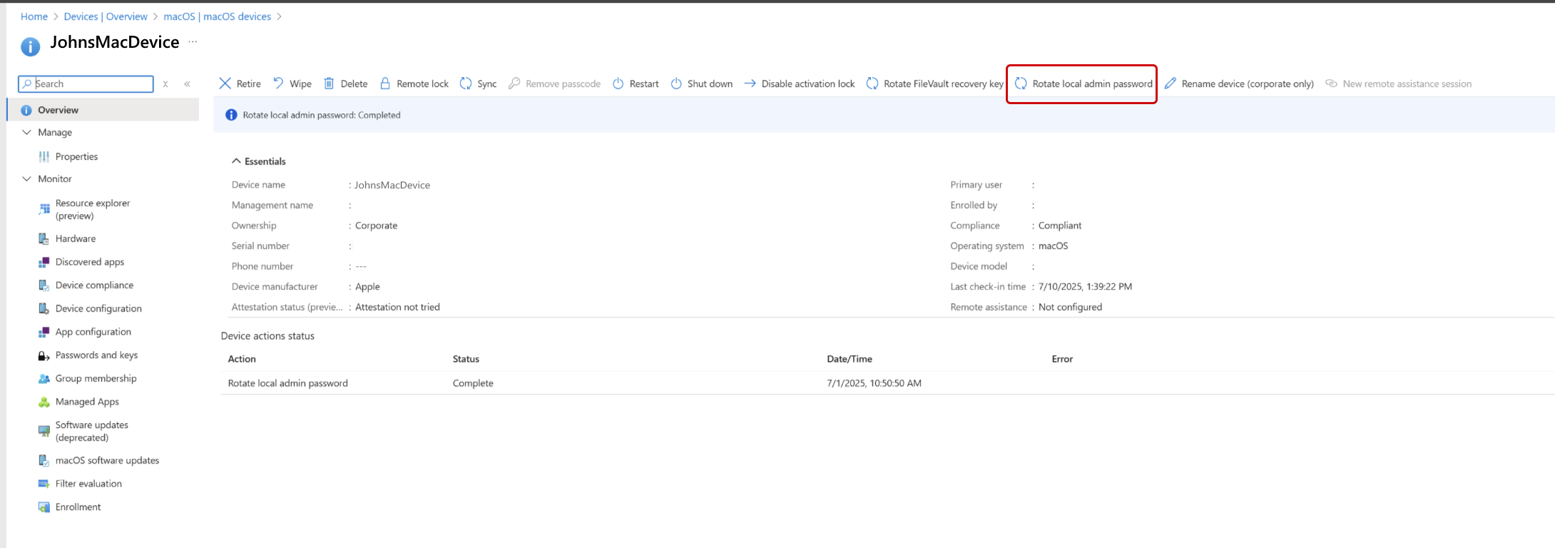 Acquisizione dello schermo di un riquadro di panoramica dei dispositivi.