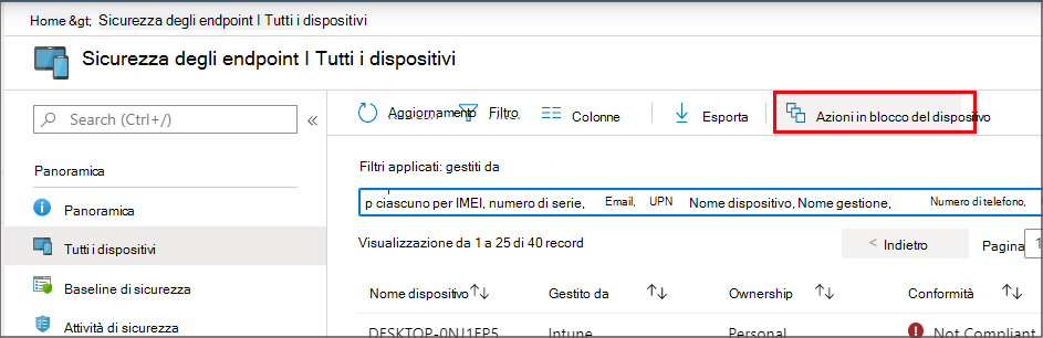 Seleziona azioni in blocco