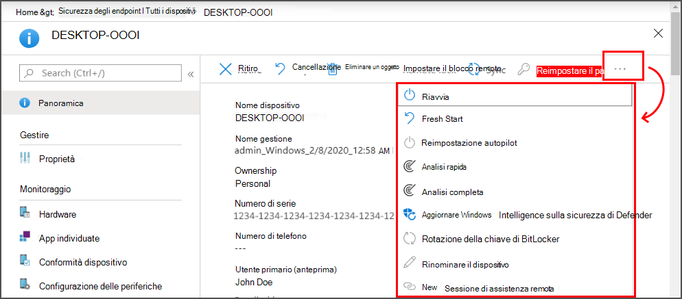 Visualizzare altre azioni