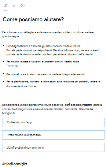 Screenshot che mostra le opzioni dello scenario nell'interfaccia di amministrazione Intune.