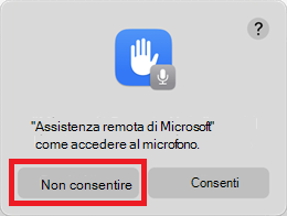 Un esempio del prompt delle autorizzazioni del microfono che evidenzia l'opzione Non consentire