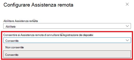 Screenshot dell'opzione per abilitare i dispositivi non registrazione