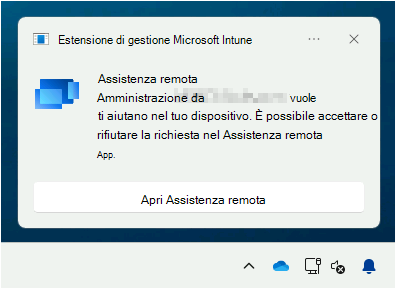 Screenshot del computer del condivisore che mostra la richiesta di avviare una sessione di Assistenza remota usando la funzionalità Avvio remoto.
