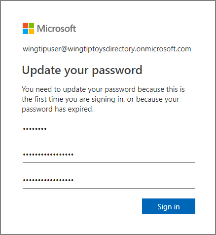 Screenshot of application 'Update your password' dialog.