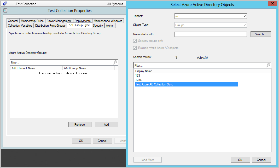 Screenshot di Synchronize collections to Microsoft Entra ID (Sincronizza raccolte con ID Microsoft Entra).