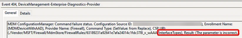 Acquisizione dello schermo dell'errore dei tipi di interfaccia