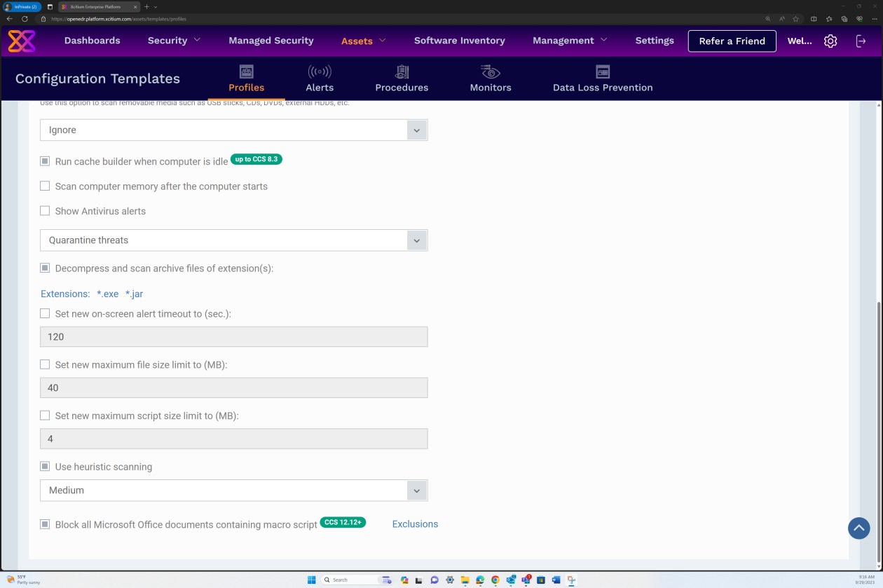 Profili di modelli di configurazione con documenti di Office con script di macro bloccati.