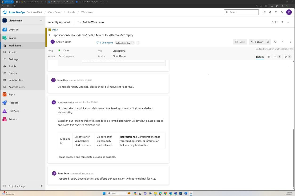 Azure elenco attività della scheda DevOps contrassegnato come completato per CloudDemo.