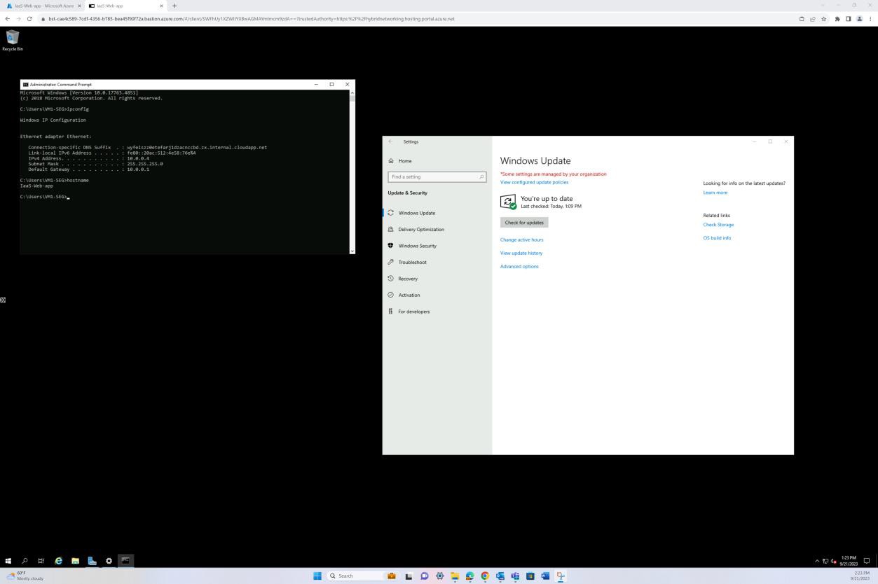 Macchina virtuale Windows, prompt dei comandi con windows update popup.
