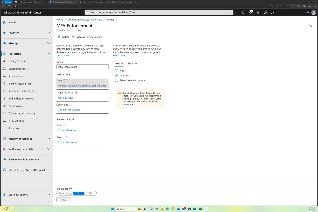Interfaccia di amministrazione di Microsoft Entra impostazioni degli utenti di imposizione MFA.