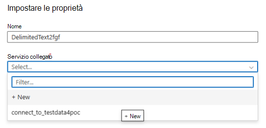 Screenshot che mostra come impostare le proprietà per il file csv.