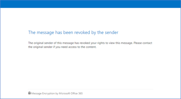 Screenshot che mostra un messaggio di posta elettronica crittografato revocato.