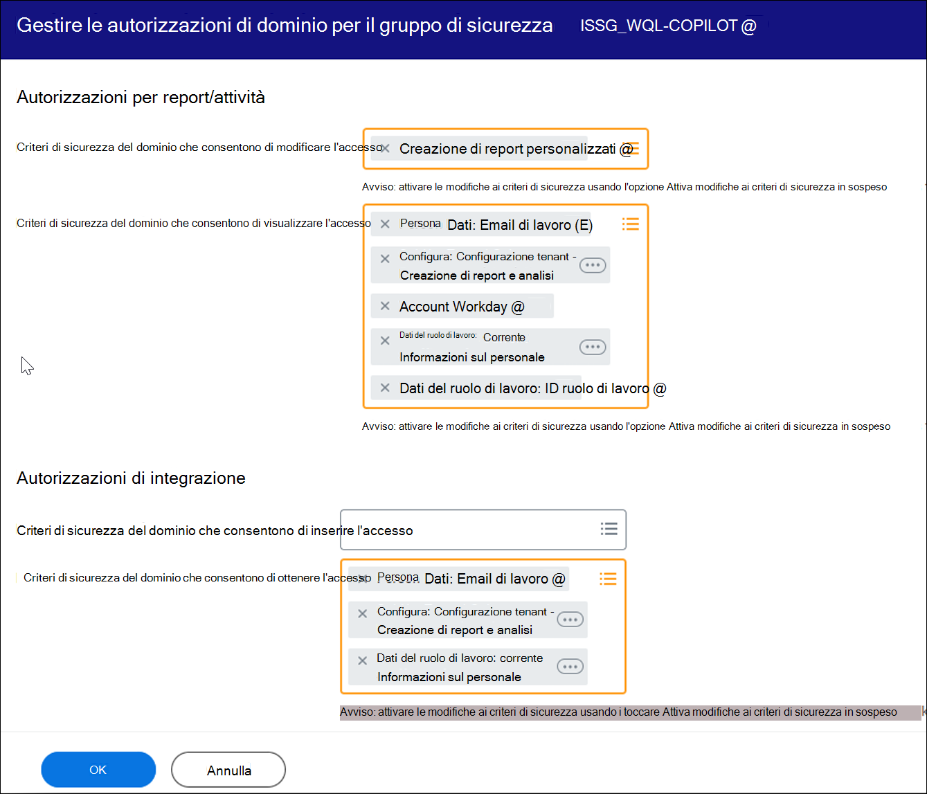 Screenshot che mostra dove aggiungere i criteri.